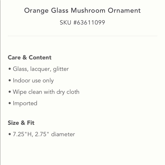 Anthropologie Orange Glass Mushroom Ornament - Picture 8 of 8